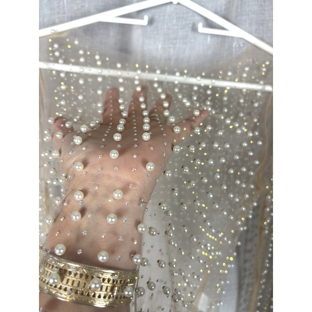 Sheer Pearl Festival Top Embellished Transparent Boho Fairy Angelcore Small 3-D - Picture 13 of 14